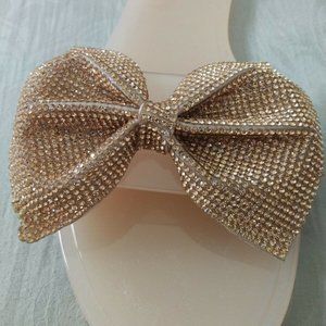 Rouge Women Bling Rhinestone Bow Slide Flat Jelly Sandal Open Toe 9